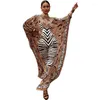 African Dresses for Women Plus Size Zebra Printed Dashiki Elegant Ladies Gown Muslim Abaya Kaftan Bat Sleeve V-neck Robes