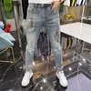 Men s Jeans High Quality Grey Stretch Slim Fit Designer Fashion Print Decor Casual Sexy Street men clothing 230313