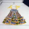 23SS Designer Märke halter Bow Binding Dress Print Dresss Neri Pure Cotton kjolar Girls Dresses Kids kjol Babykläder A1