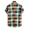 T-shirt da uomo Abbigliamento uomo Estate Moda uomo Tendenza Colore Plaid Stampa Colletto alla coreana Camicia a maniche corte Camisas Para Hombre 230311