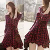 Vestidos casuais moda feminina senhora de manga longa babados de escritórios de escritório casual flanela xadre