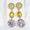 Orecchini a bottone KBJW Ciondolo con perla barocca vintage originale Cristallo giallo Fantasia viola Vero orecchino regalo per la mamma