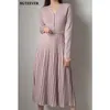 Casual Dresses BGTEEVER Elegant V-neck Single-breasted Women Thicken Sweater Dress Autumn Winter Knitted Belted Female A-line soft dresses 230313