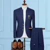 Herrenanzüge Herrenkleidung Retro-Stehkragen Karierter Anzug Slim Fit Zweiteiliges Set Tide Einreiher Für Männer Business Professional
