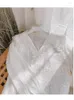 Kvinnors blusar lamtrip unika älva 3d blommor broderi v-ringning långärmad fransk stil lolita bomullsskjorta blus 2023 mori giirl