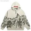 Moletons Masculinos Y2K Emo Men Streetwear Vintage Skull Hoodies Zip Up Moletons Grunge Oversized Sweatshirt Gothic Harajuku Alt Halloween Clothes W0313