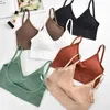 Bustiers Korsetts Sexy Satin Crop Tops Frauen Drahtlose Bralette Häkeln Top Weibliche Spaghetti Strap T-shirt Abgeschnitten Mit Brust Gepolstert