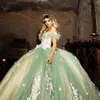 Зеленая возлюбленная с плеча платья Quinceanera Ball Hone