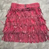 Skirts Women Fashion Autumn High Waist Belt Multi Layer Short Heavy Drilling Rhinestones Fringed with Cake A Line 230313