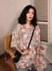 Women's Blouses 2023SS Tie-dye Pink Shirt Loose All-match Couple Button-up Jacket Trend Vintage Hong Kong Style Short-sleeved Blouse