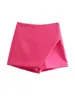 Women's Shorts TRAF Women Fashion Asymmetrical Shorts Skirts Vintage High Waist Side Zipper Female Skort Mujer 230313