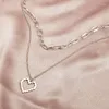 Anhänger Halsketten Mode Punk Hohe Qualität Herz Halskette Einfache Minimalistische Silber Farbe Doppelschicht Kette Für Frauen Schmuck