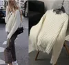 Kvinnors tröjor JSxDHK Spring Autumn Soft Mohair White Pullovers Chic Women Tassel O Neck Sticked Long Sleeve Loose tröja Jumper Ladies