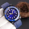 6 Styles Mens AAA Watch Blue Dial Black Case 40mm Sub Watches Ceramic Bezel Automatisk mekanisk gummiband Fashion Sport Självvind Svepande klockor med armbandsur