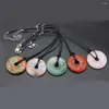 Pendant Necklaces 5Pcs/Lot Natural Round Half Hole Stone Necklace Crystal Rose Quartz Agate Opal Charms With Chain For Women Men