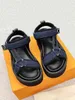 Luxury Designer Calfskin Women Sandals Pool Pillow Comfort Sandal Hook Loop Fastener Mules Slippers Rubber Slides With Box