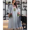 Ethnic Clothing Middle East Muslim Women Long Dress Turkish Abayas Sequins Kaftan Loose Maxi Robe Gown Islamic Vestido Ramadan V-neck Pocket