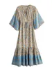 Vestidos casuais vintage chic feminino impressão floral batwing batwing praia bohemian maxi vestes túnica senhoras v vestidos boho vestidos 230313