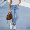 Dżinsy dżinsowe Trend Blue Hight talia Raped Fashion Fashion Streetwear Denim Pencil Pants 230313