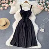 Casual Dresses Zcwxm 2023 Summer French White Dress Women Satin Eembroidered Spets Stitched Backless Up Suspender Sweet Black Long