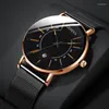 Wristwatches Geneva Watch Men Business Watches Balck Stainless Steel Mesh Band Calendar Quartz Relogio Masculino Reloj Hombrewristwatches Th