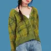 Damskie Krzyki Tees Kobiety Knigan z długim rękawem Button V-Neck Down Lose Sweter Płaszcz zagęszcza rozmyty pluszowy harajuku vintage Plaid Outwea