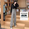 Kobietowe spodnie harajuku vintage w kratę Kobiety z szeroką nogą 2023 Koreańska swobodna kieszeń jogger elastyczna talia długie spodnie Kobiet Pantelones Mujer1