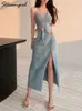 Jupes Streamgirl Maxi Jeans Femmes Denim Long Summer Vintage Side Split Korean 230313