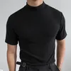 T-shirts voor heren strak mode t-shirt casual streetwear hoge neck massieve kleur korte mouwen bodemhirt s-5xl zomer 230313