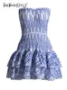 Casual jurken Twotwinstyle uitgesneden gelaagde zoom sexy jurk voor vrouwelijke strapless mouwloze off -schouder hoge taille mini -jurken vrouwelijke kleding 230311