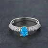 Anneaux de mariage bleu blanc opale ovale pierre anneau femme luxe cristal fiançailles Vintage or argent couleur pour femmes bijoux