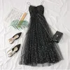 Casual Dresses ZCWXM Sommer Frauen Party Kleid Elegante Pailletten Lolita Mesh Lange Damen Sexy Spaghetti Strap Applikationen Weiblich