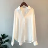 Kvinnors blusar Skjortor Kvinnors långärmad skjorta plus storlek Fashion Loose Sexy White Camisas Mujer Elegant Korean Clothing Chiffon Silk Shirt Blusaas 230406