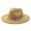 Wide Brim Hats Sun Hat Women Silver Chain Summer Straw Flat Top Outdoor Leisure Seaside Sunshade Beach Wholesale