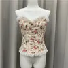 Bustiers Corsets Femmes Sexy Floral Corset Dentelle À Volants Garniture Impression Bustier Up Sans Bretelles Fleurs Cassées Mince Tube Top Gilet