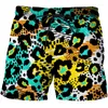 Mäns shorts 2023 Summer Men's Fashion Leopard Pattern 3D Surfing Short Beach Men Casual Drain Sports Pants Badkläder