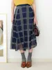 Jupes Komiyama Chic Hit Couleur Plaid Gaze Jupes Femmes Vintage Legant Taille Haute Une Ligne Jupe Automne Patchwork Maille Jupe Femme 230313