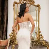 Glamorous Mermaid Wedding Dresses Sweetheart Leaves Applicants Backless Sequins Backless Zipper Feathers Floor Length Custom Made Plus Size Vestidos De Novia