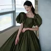 Ethnic Clothing Princess Dark Green Backless Evening Dress 2023 Sexy Square Neck Puff Sleeve A-Line Party Prom Gown