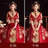 Etnische kleding Chinees traditionele trouwjurk bruid borduurwerk cheongsam phoenix qipao voor vrouwen en mannen gouden jurk