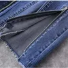 Kvinnor Jeans Streetwear Patchwork Zipper Ripped Skinny For Women High midje stretchig nödställd blyertspenna Capris Blue Denim Pants 230313