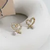 Dangle Chandelier Needle Korean Personality Irregular Hollowed-out Love Pearl Earrings Fashion Small Love Earrings Female G230313