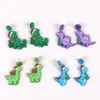 Kolczyki Dangle żyrandol urocza kreskówka akryl dinozaur kropla dla kobiet dziewczęta śmieszne prezenty świąteczne brokat przy imprezie świąteczne biżuteria