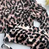 Costume da bagno manica lunga 3 pezzi costume da bagno taglio alto leopardo copricostume bikini push-up separato fasciatura sportiva costume da bagno perizoma costumi da bagno 230313