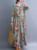 Casual jurken katoen vintage bloemenprint lange mouw lente herfstjurken voor vrouwen voor vrouwen casual elegante jurk strandgewaad longue femme 230313