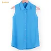 Kadınlar bluz gömlekleri kadınlar dönüşü Down-Down şifon bluz yaz gömlek blusas feminas katı yelek üstleri gevşek kolsuz ince ve hafif şifon bluz 230313