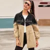 Women's Trench Coats Stitching Denim Jacket 2023 Autumn Winter Contrast Color Lapel Studded Windbreaker Street Hipster Casual Coat