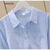 여성용 블라우스 셔츠 자수 셔츠 단순한 흰색 블루 꽃 여자 최고 폴로 칼라 긴 소매 셔츠 캐주얼 클래식 의류 버튼 탑면 상단 230406