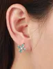 Hoop Earrings Marquise Cut Light Blue CZ Flower Four Petal Clover Loop Huggies For Women Girls Yellow Gold Color Jewelry Aros