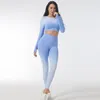 Active Set Two-PCS Gradient Seamless Women Sport Sport Fitness Female Yoga Set Ombre Push Up Workout Gym Wear Running Clothing Sportwear